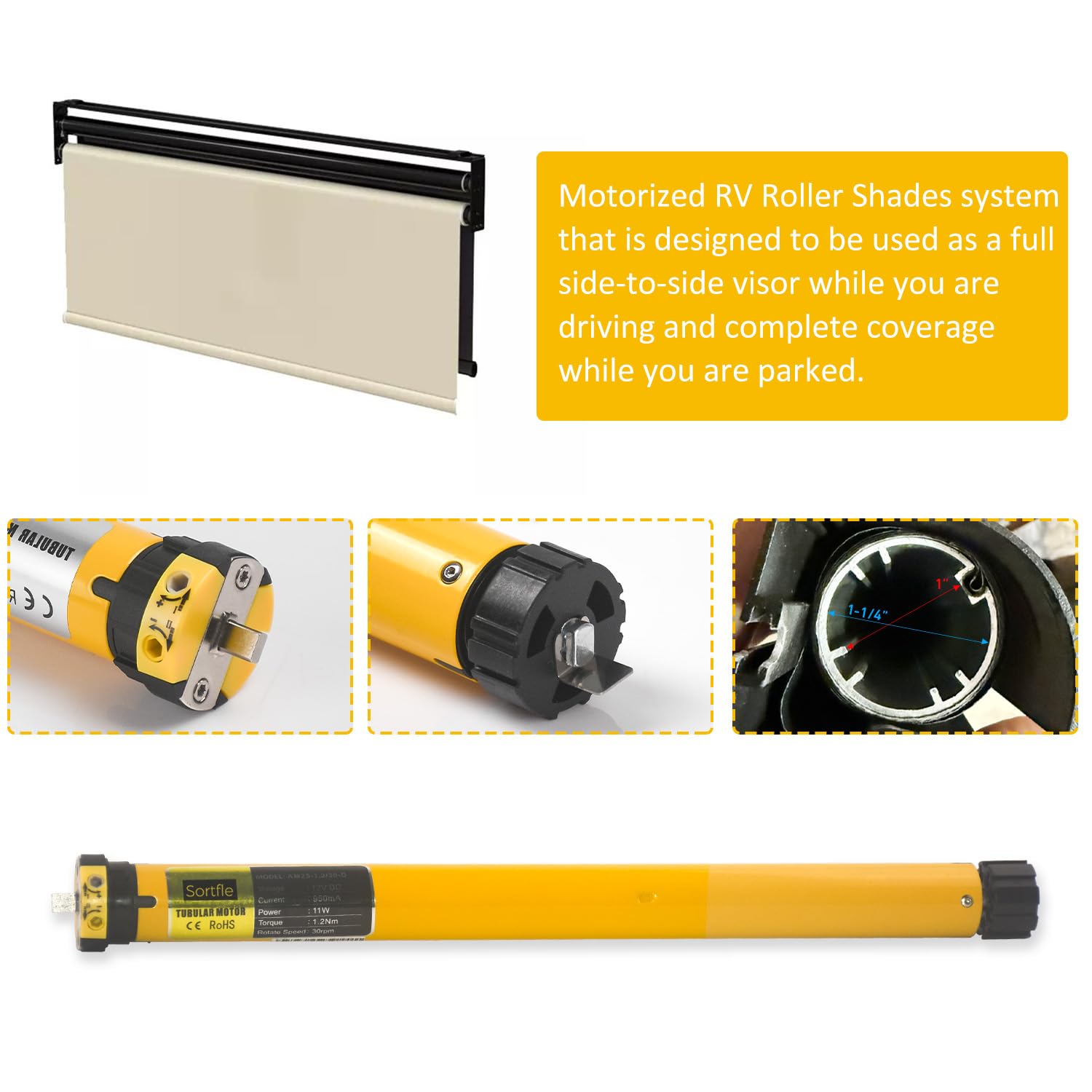 12V DC Hardwired RV Shade Motor Replacement RV Blind Motor,Window Shade Motor Build in Limit Switch and Adjust by Allen Wrench