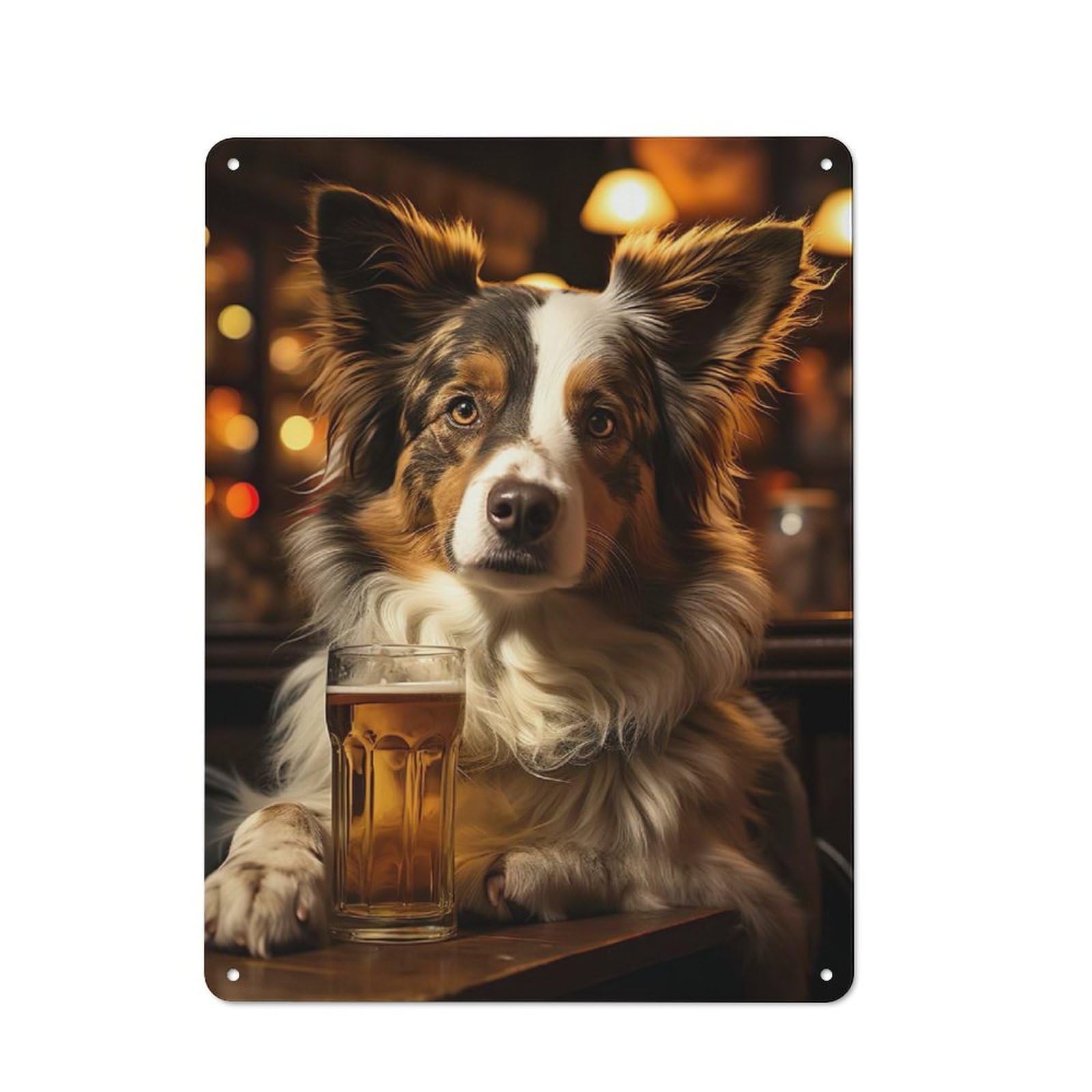 The Beer Sipping Dog Vintage Metal Wall Decor 40x30cm, Tin Sign for Cafe, Pub, Workshop Or Home Bar, for Casual British Interiors