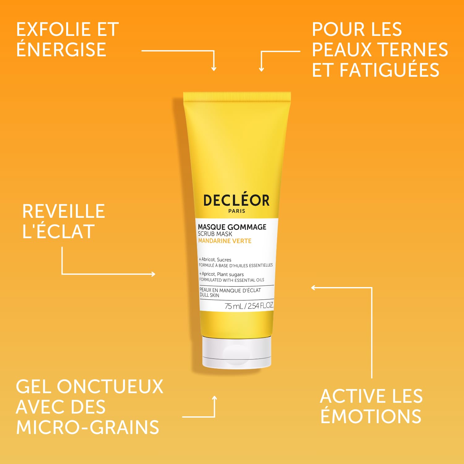 Decléor Masque Gommage Mandarine Verte pour l’Éclat, Masque Exfoliant Visage 2-en-1 avec Noyaux d’Abricot pour Lisser le Grain de Peau et Raviver l’Éclat