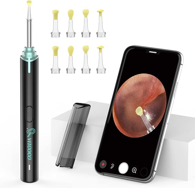 VITCOCO Ear Wax Removal Kit Ear Camera 1920P FHD Wireless Ear Cleaner Ear Wax Remover with 8 PCS Ear Spoon, 3.9mm Waterproof Ear Otoscope Endoscope for iPhone, Ipad & Android Smart Phones