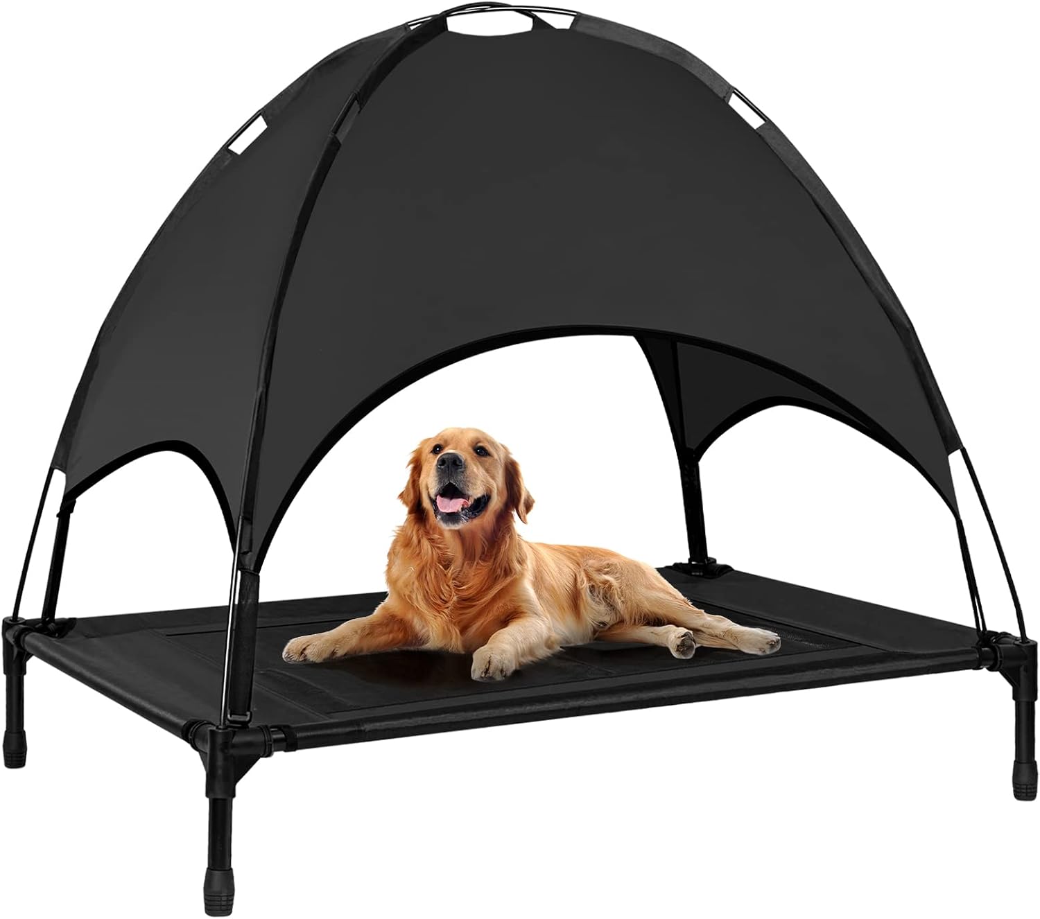 Howhom Elevated Dog Bed with Canopy, Outdoor Dog Cot with Removable Canopy Shade, Portable Raised Pet Cot Cooling Bed for Dogs and Cats…