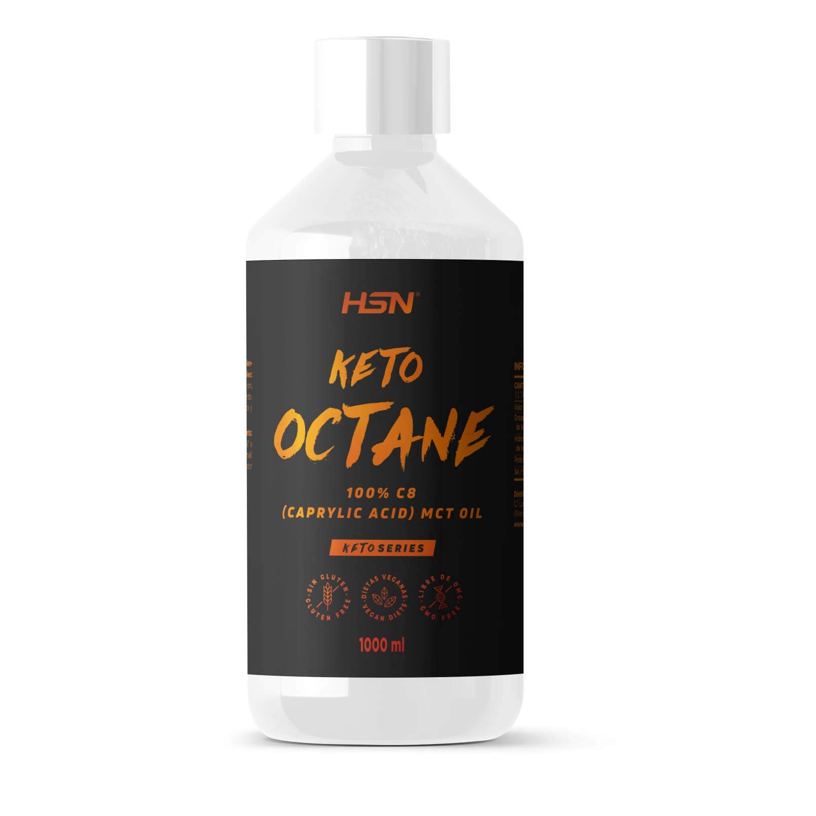 Aceite de Coco MCT C8 Keto Octane de HSN | 1000 ml = 66 Tomas por Envase de 100% Puro Ácido Caprílico | Ideal Dieta Keto y Paleo | Sin Palma ni Colza | NO-GMO, Vegano, Sin Gluten