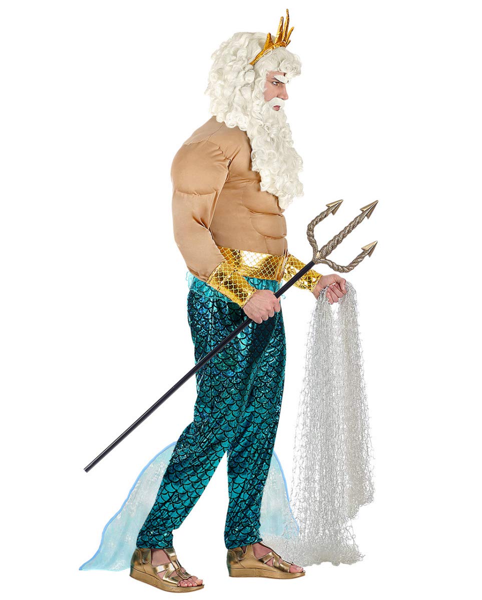 Horror-Shop Poseidon Kostüm mit Muskelshirt, Hose, Gürtel, Armbänder & Krone S-48