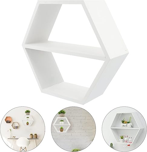 Miniatura 8 de LIFKOME Estantes flotantes hexagonales para colgar en la pared, hexagonal, rústico, de madera, para sala de estar, dormitorio, baño, cocina