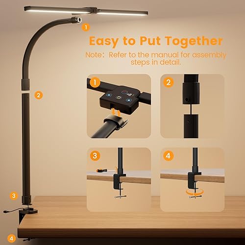 Miniatura 7 de Lámpara LED de escritorio para oficina en casa, lámpara de computadora de 24 W con control remoto, barra de luz de escritorio de doble cabezal con