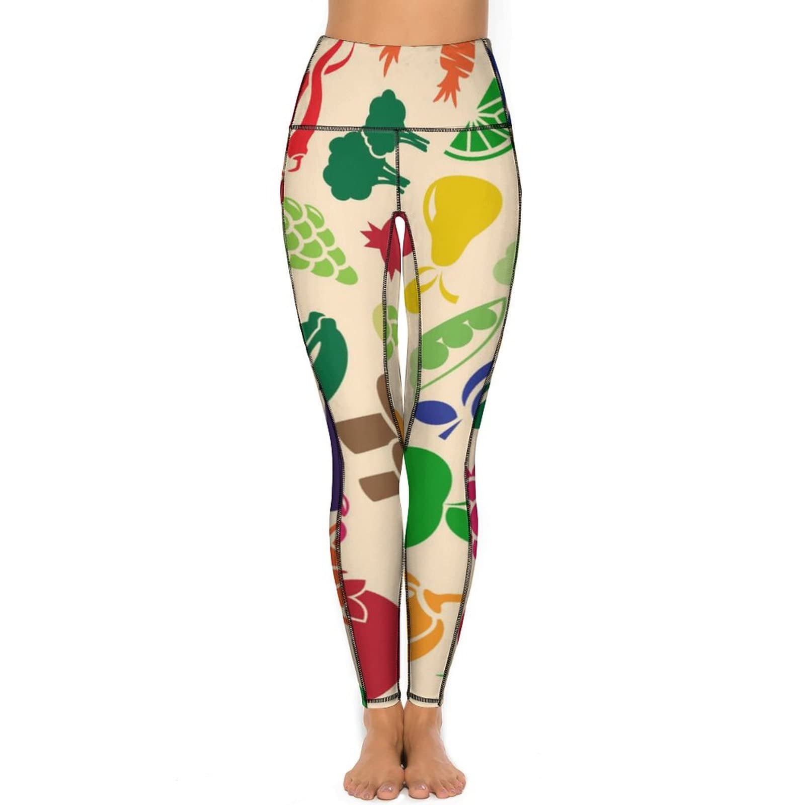Mhyrac Women's Vegetable And Fruit Gym Leggings, Yoga Pants, High Waisted Sports Workout Leggings With Pockets