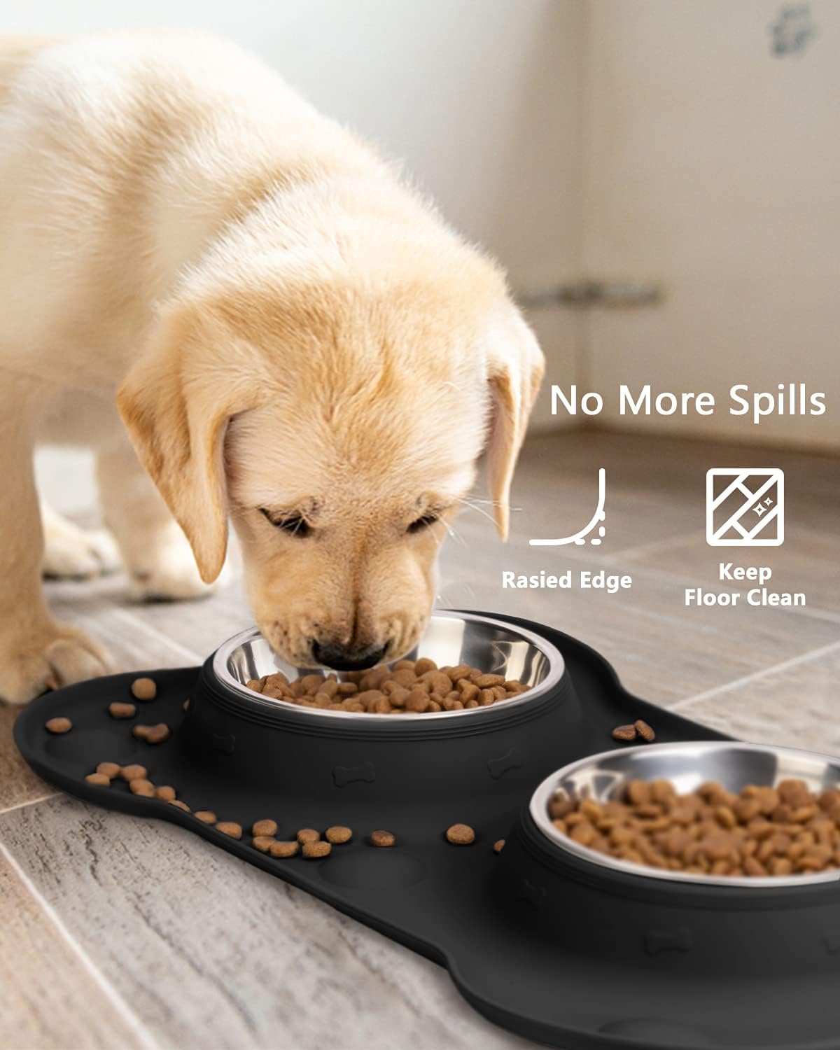 Pet Supplies : Canple Dog Bowl Stainless Steel Dog Bowls Food Water Pet Feeder with No Spill Non-Skid [Strong Suction Cup] Silicone Mat Waterproof for Pets Small Medium Large Dogs (12 OZ ea, Black) : 