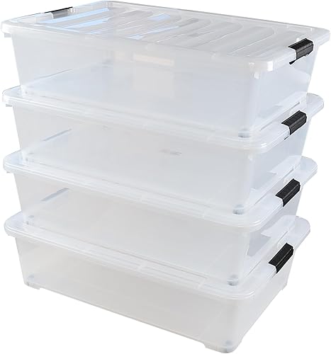 Miniatura 8 de Saedy Paquete de 4 contenedores de plástico de 40 cuartos de galón con ruedas, transparente