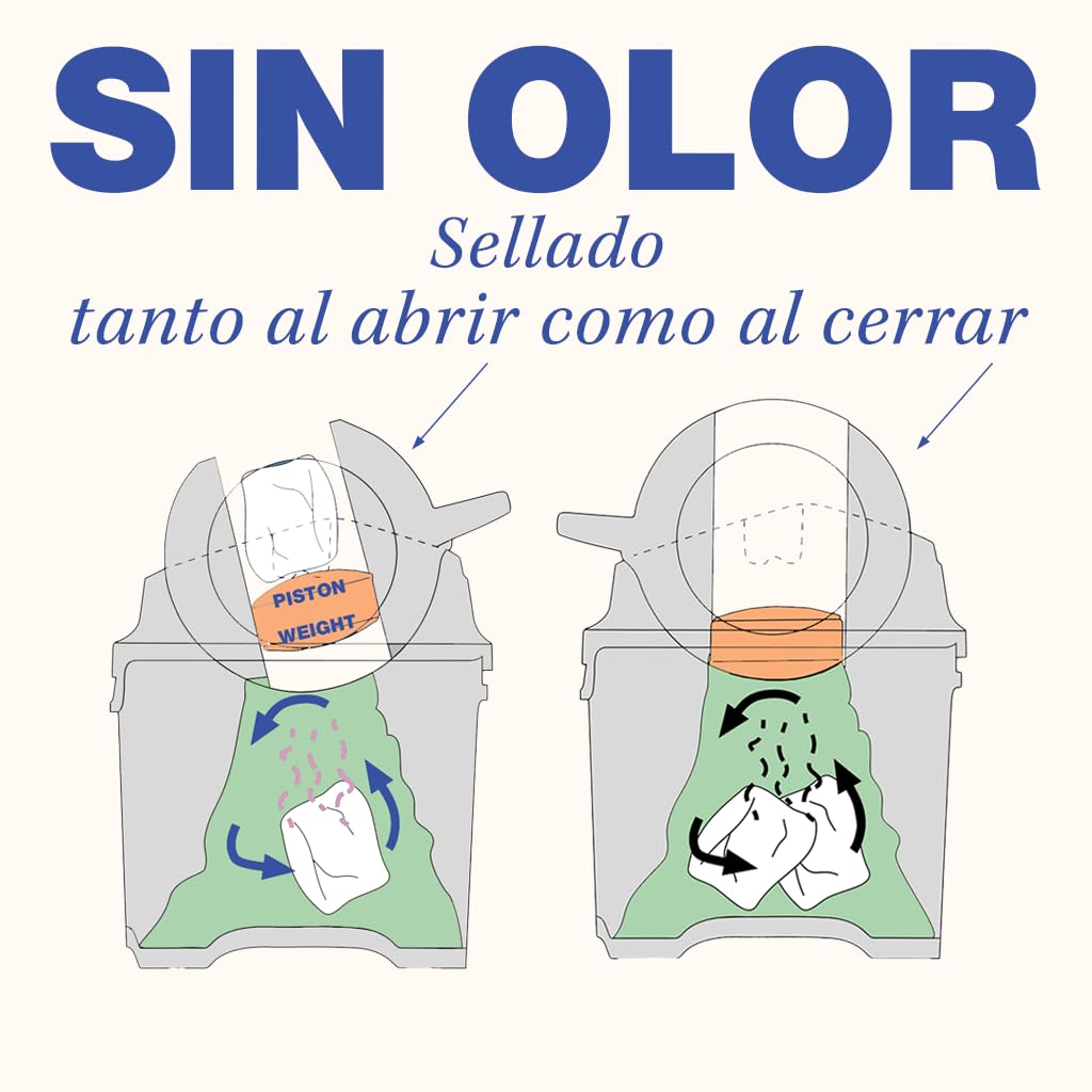 DIAPER CHAMP One - Cubo resistente al olor para pañales, sin cartuchos, con bolsas normales, para aprox. 30 pañales, beige y blanco