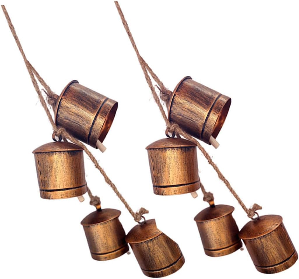 NUOBESTY Vintage Hanging Cow Bells 2pcs, Metal Iron Bell Ornaments for Outdoor Garden and Patio Décor, Rustic Retro Hanging Decorative Accessories for Yard and Door