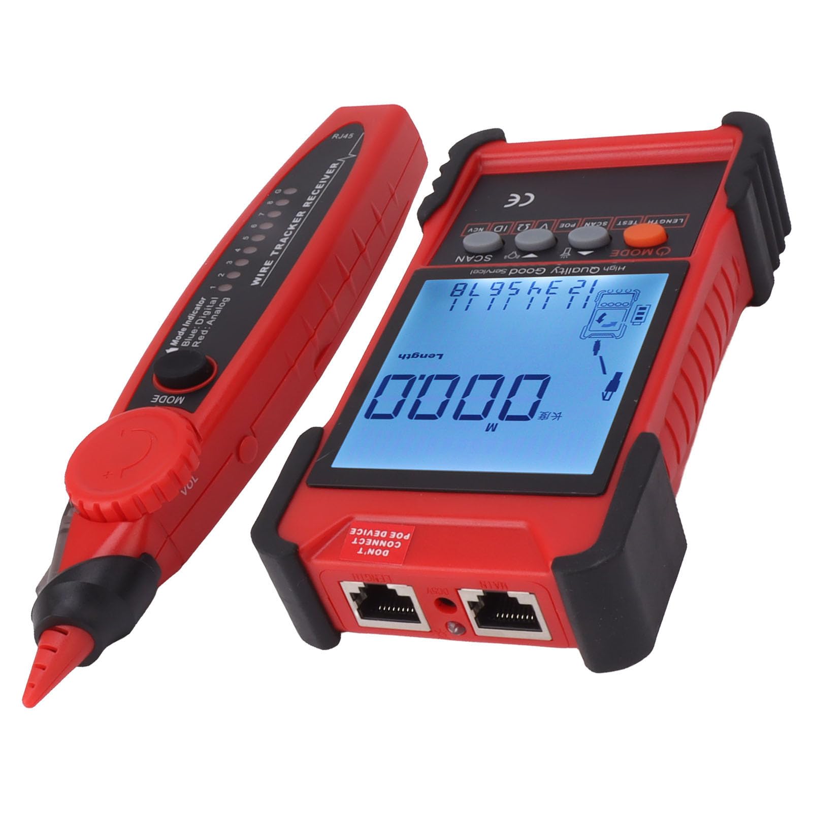 Chrees Tester per cavi di rete, ET616, multifunzionale, con display LCD, per la gestione dei cavi della rete telefonica, colore rosso