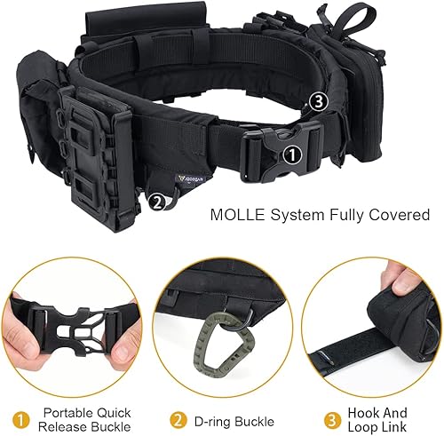 Miniatura 3 de IDOGEAR Cinturón táctico MOLLE cinturón militar modular Rigger's Belt Cinturón de combate ajustable con cinturón interior y cinturón exterior Set