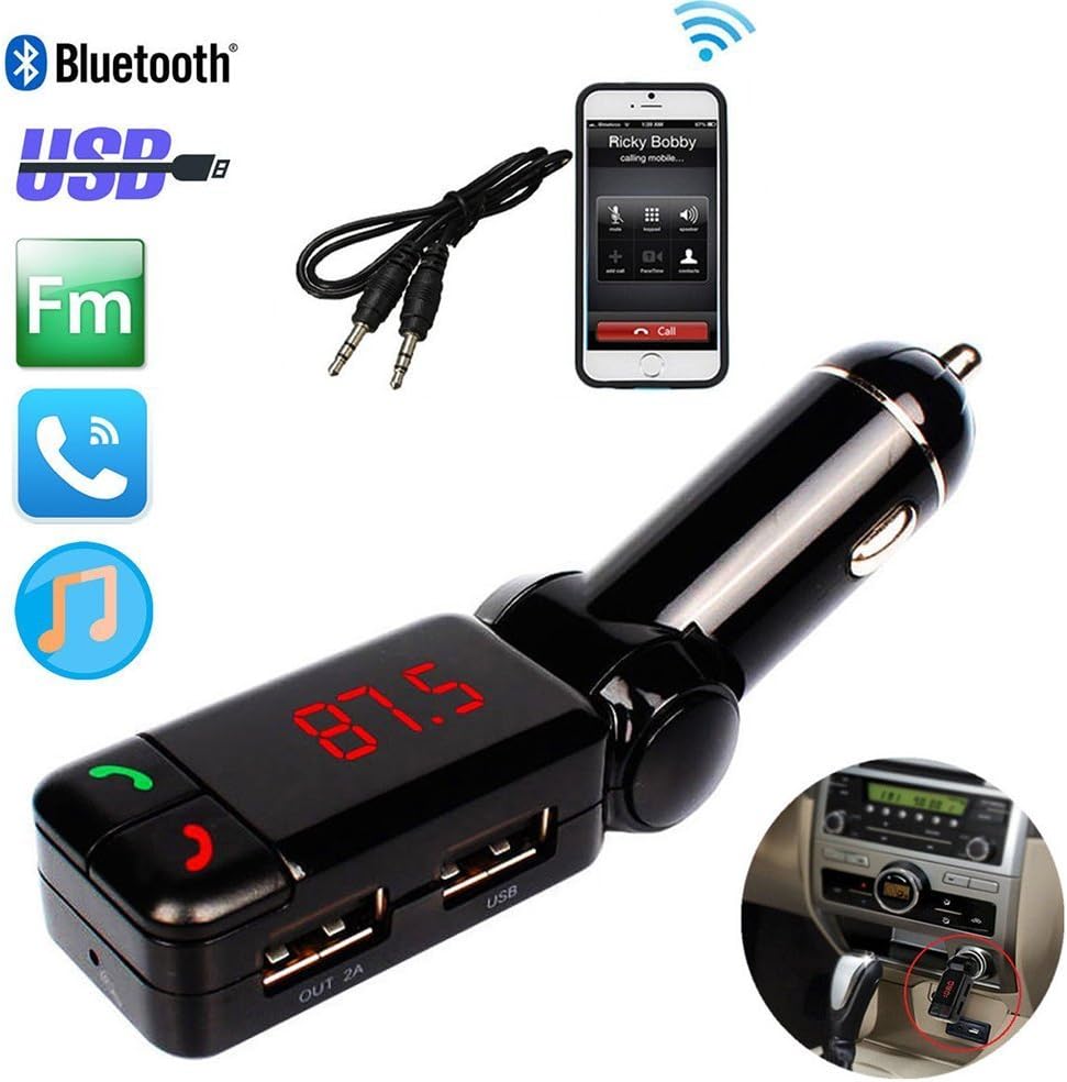 REALMAX® Bluetooth FM Transmitter MP3 Player inbuilt mic Hands-free calling Car Kit Dual USB Port Charger car fm 3.5mm aux port usb port stereo output led display for All android smartphones iPhones Ipads ipods mp4 players and many more