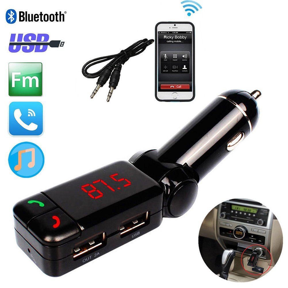 REALMAX® Bluetooth FM Transmitter MP3 Player inbuilt mic Hands-free calling Car Kit Dual USB Port Charger car fm 3.5mm aux port usb port stereo output led display for All android smartphones iPhones Ipads ipods mp4 players and many more