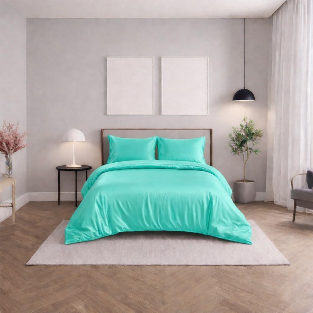 Navy Blue Color, Mulberry Silk Ultra Soft 3-Piece Duvet Cover Set with Hidden Zipper Closure & Corner Ties, 100% Natural Silk Queen Size (90" x 90")