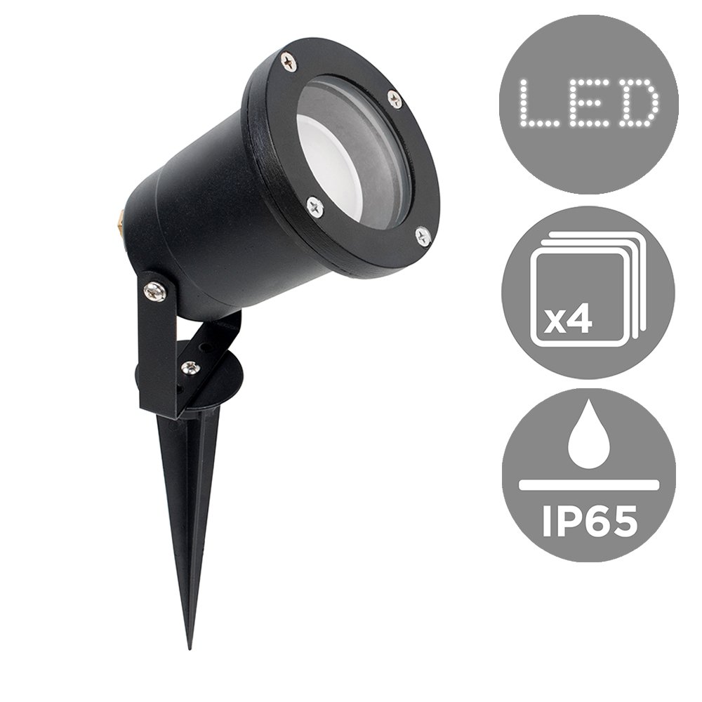 MiniSun | Modern 3 in 1 Ground/Wall/Spike Outdoor Lights in a Black Finish | Outdoor Wall Lights, Home Décor & Improvement Essential | Pack of 4 | IP65 Rated | Mains Wired