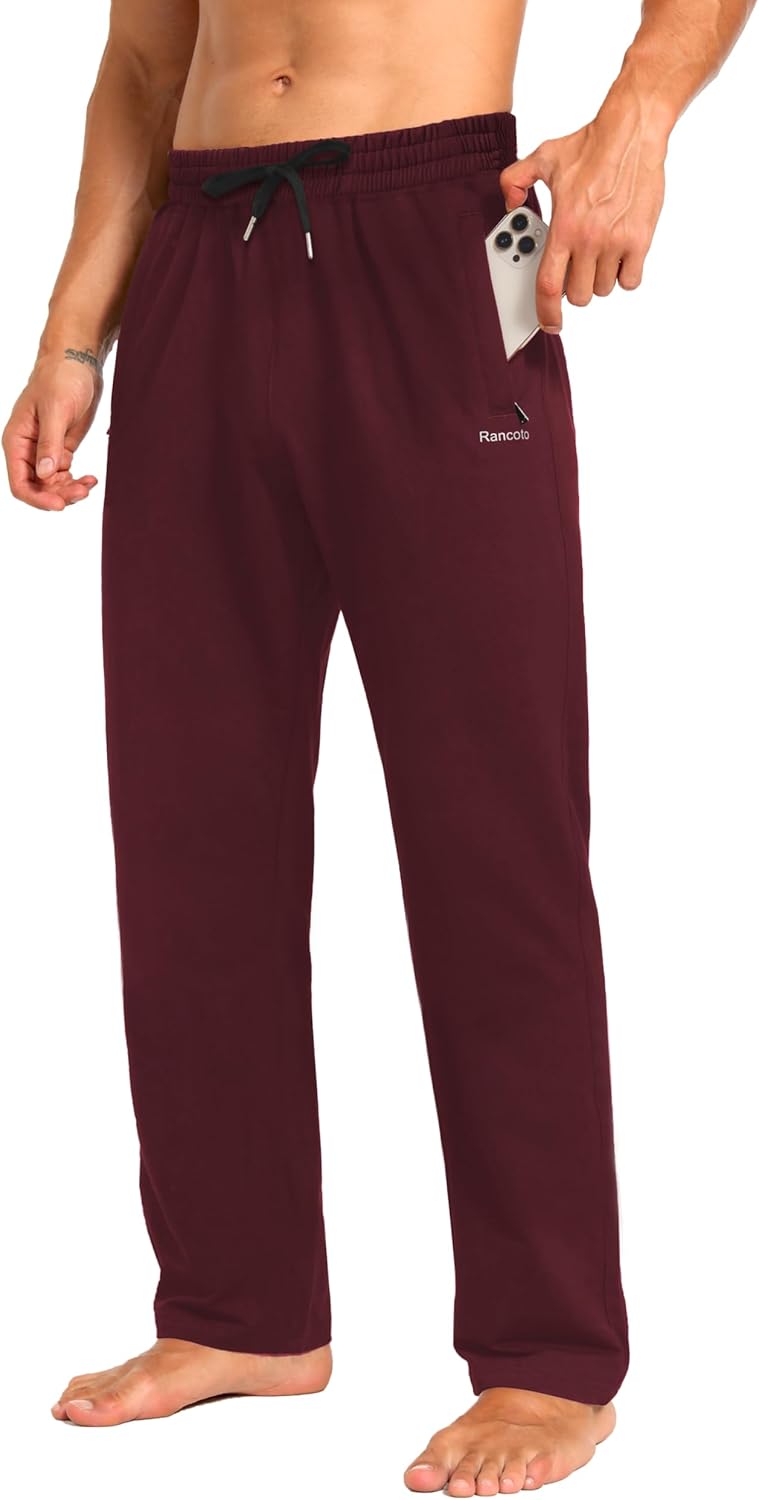 Men's Sweatpants Cotton Yoga Pants Casual Jersey Pants for Men Open Bottom Straight...