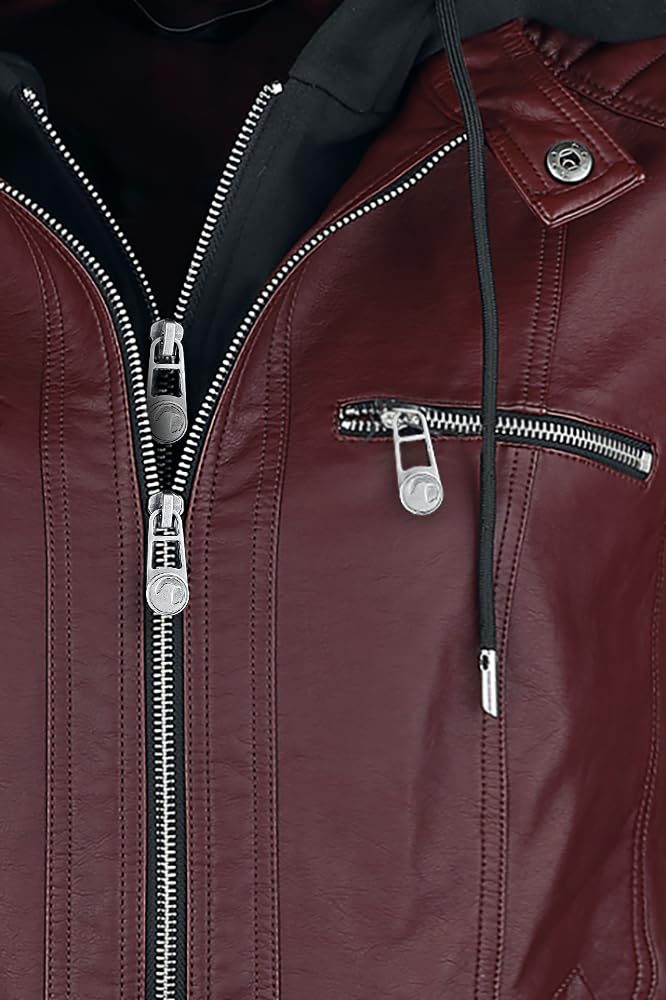 Black Premium by EMP Damen rote Kunstlederjacke mit Kapuze