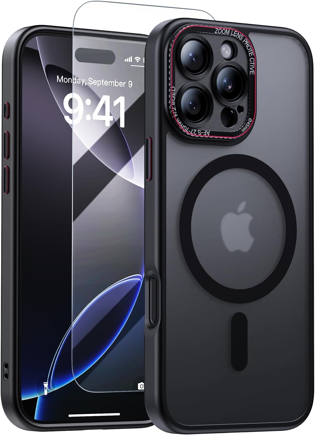 JUESHITUO for iPhone 16 Pro Max Case with 1X Screen Protector, [Tailored for MagSafe] [Mil-Grade Shockproof Defense] with Integrated Lens Protection Phone Case for iPhone 16 Pro Max, Black Titanium