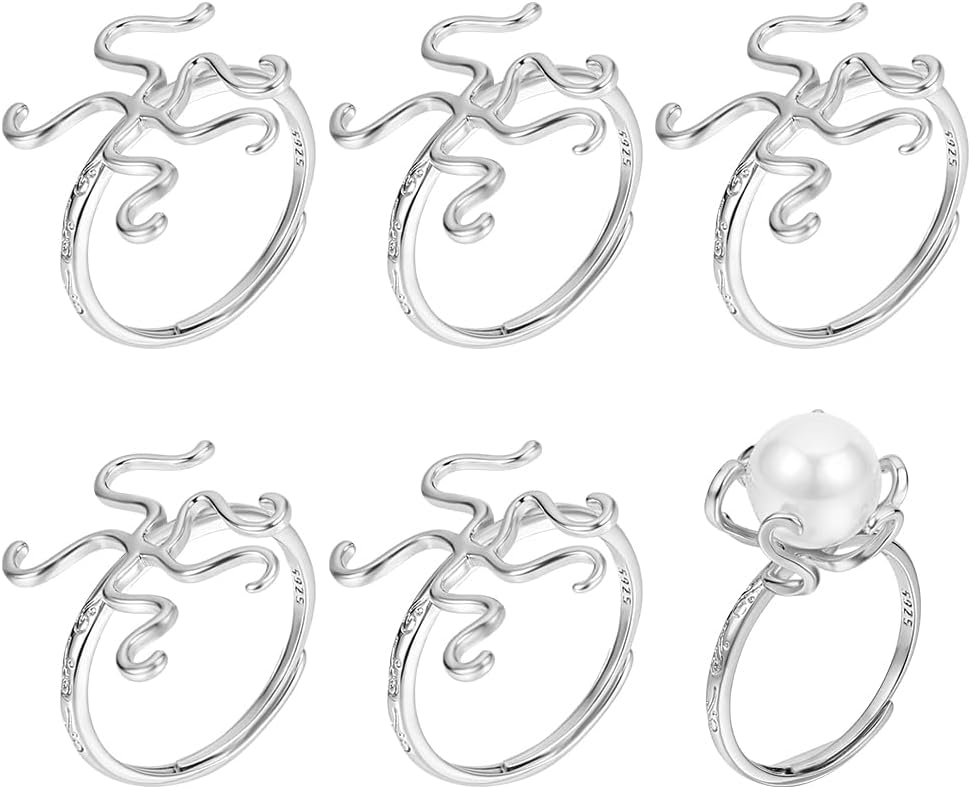 PH PandaHall 6PCS Claw Ring Blank 19x18mm Adjustable Rings Bases Platinum Blank Ring Base Tray Brass Open Flower Rings Pad for DIY Jewelry Making Women Irregular Stone Glass Cabochons Rhinestones