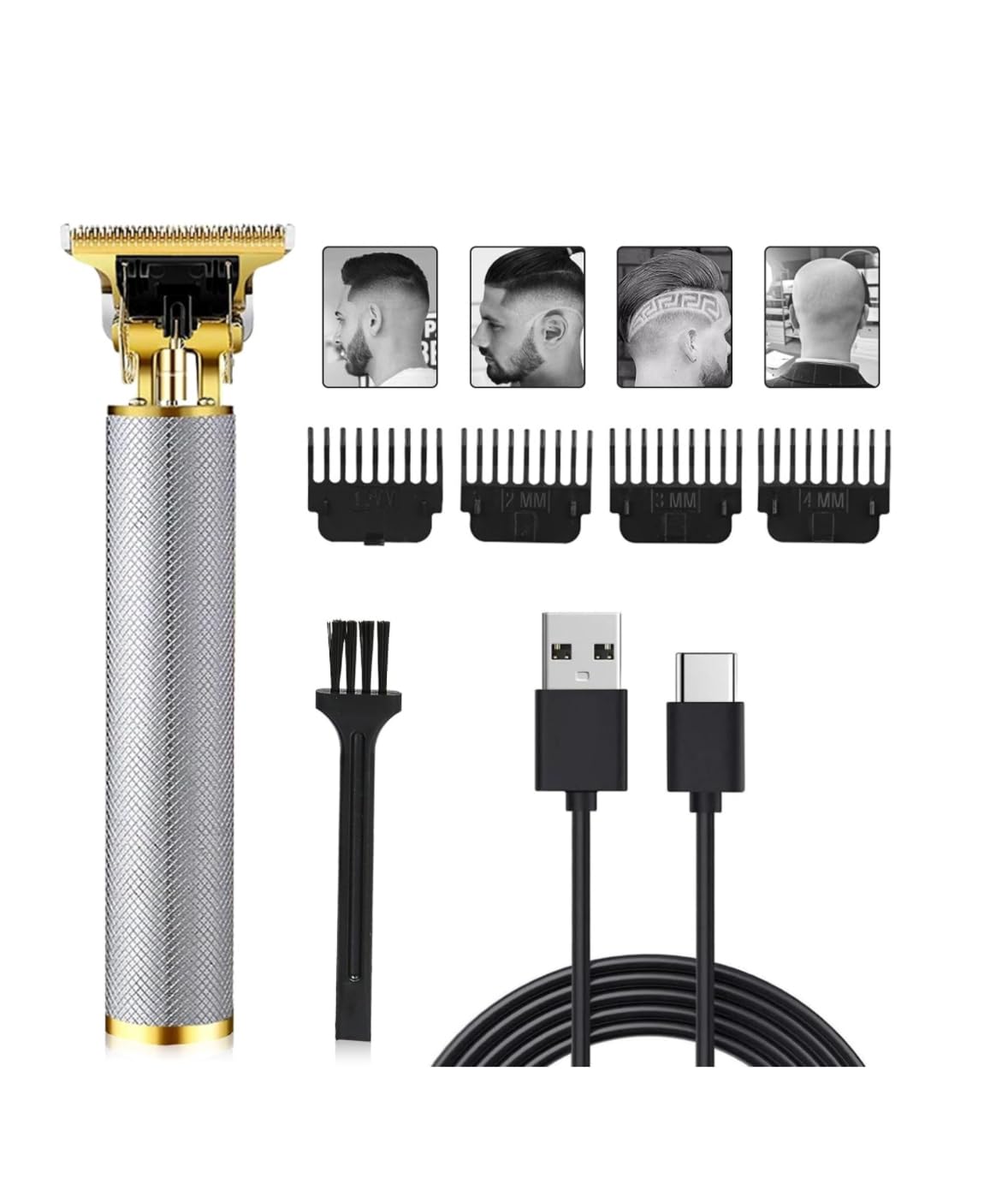 Hair Clippers Men 4 Limited Comb, Electric Beard Trimmer with Waterproof T-Blade, USB Chargeable Men's Hair Clipper for Gift, Beard Grooming Kit for Barbers Haircut