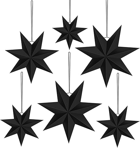 ELECLAND 6 piezas de decoración de estrella colgante de Navidad, 7 estrellas de papel puntiagudas negras para bricolaje, invierno, boda, decoración