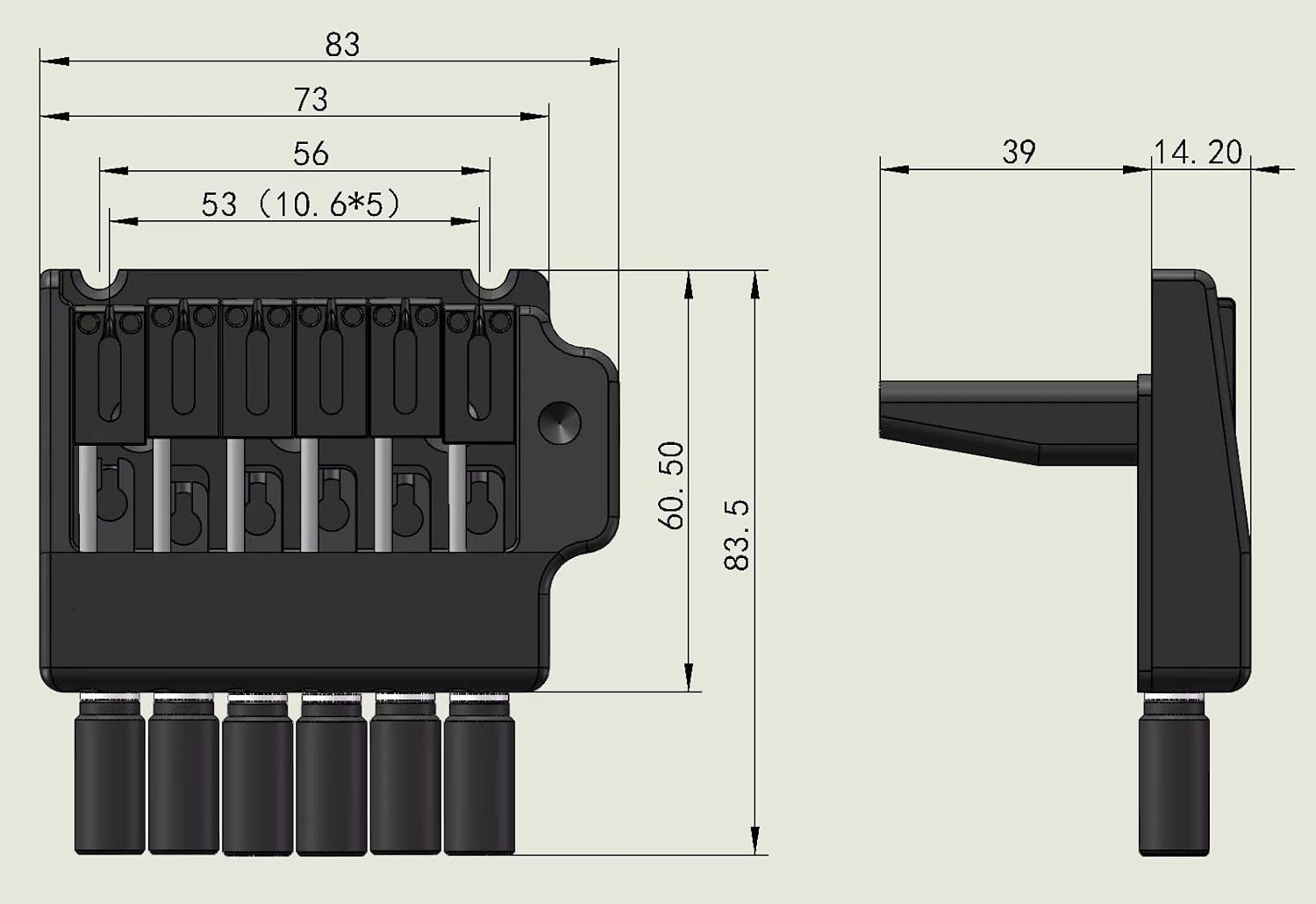 Guyker 6 String Bridge Saddle with Bridge String Lock, Spring and Screw, Pop-In Bar for Headless Guitar Complete Install Kit, WT002, Black