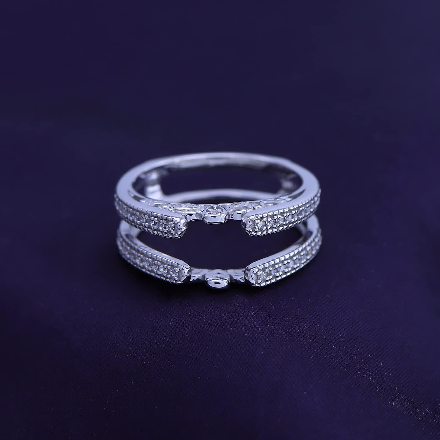 AFFY 1/3 ct. t.w Round Cut White Cubic Zirconia Millgrain Cathedral Enhancer Guard Ring In 14K Gold Over Sterling Silver Jewelry Gift For Her - Image 4