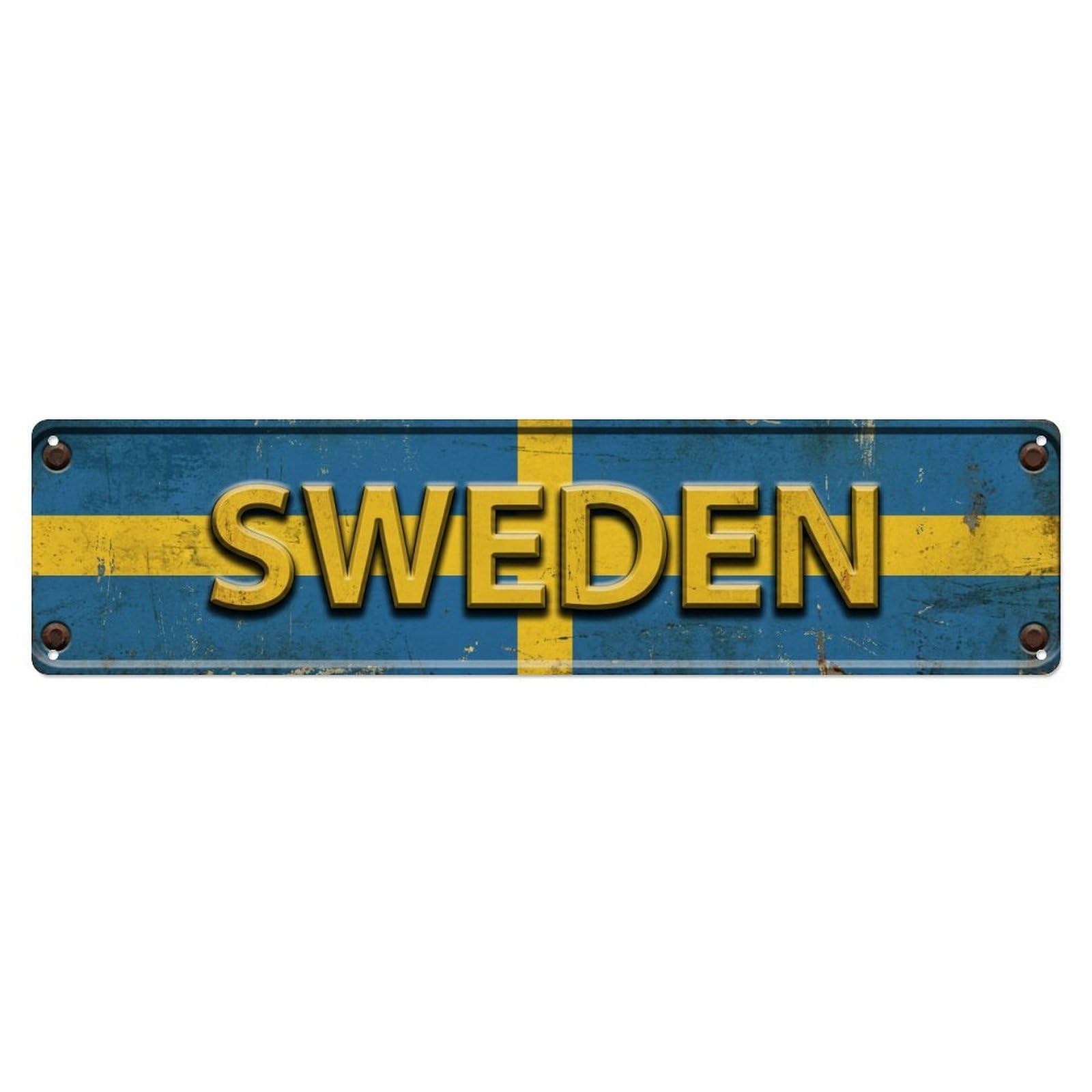 Vintage Sweden Flag Pattern Metal Tin Sign