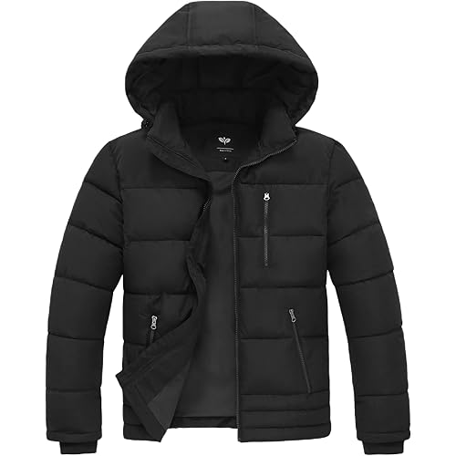 GGleaf Men's Winter Puffer Jacket Quilted Thicken Down Coat Insulated and Water Repellent Jacket with Hood