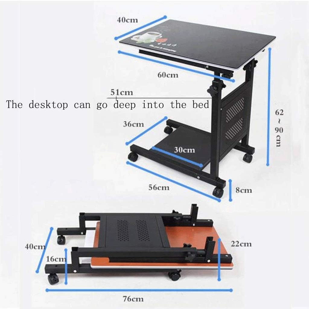 Side Table,Solid-Top Height Adjustable Mobile Laptop Desk Cart, with Folding Computer Table (Color : OneColor) (D)