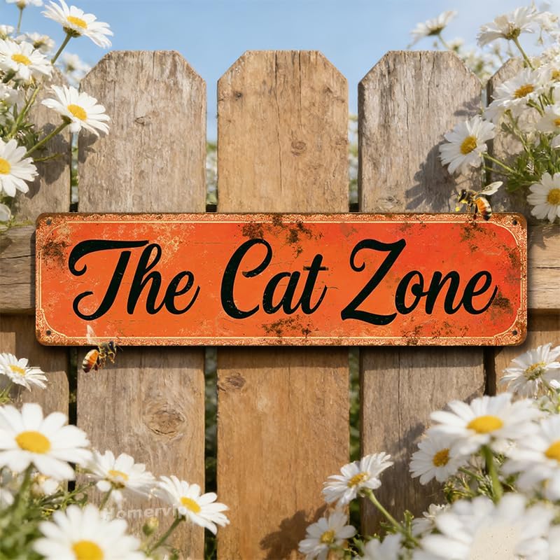 Decorative Tin Signs Rustic Orange The Cat Zone Aluminum Sign for Pet Room Living Room Cat Lover Wall Decor 4 * 16 Inches image 4