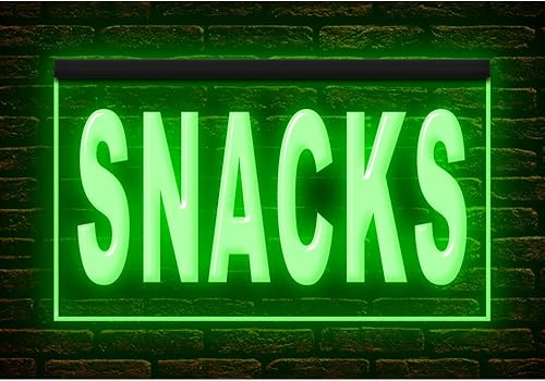 110075 Snacks - Letrero de neón con luz LED de pantalla abierta (12 x 8 pulgadas, verde)