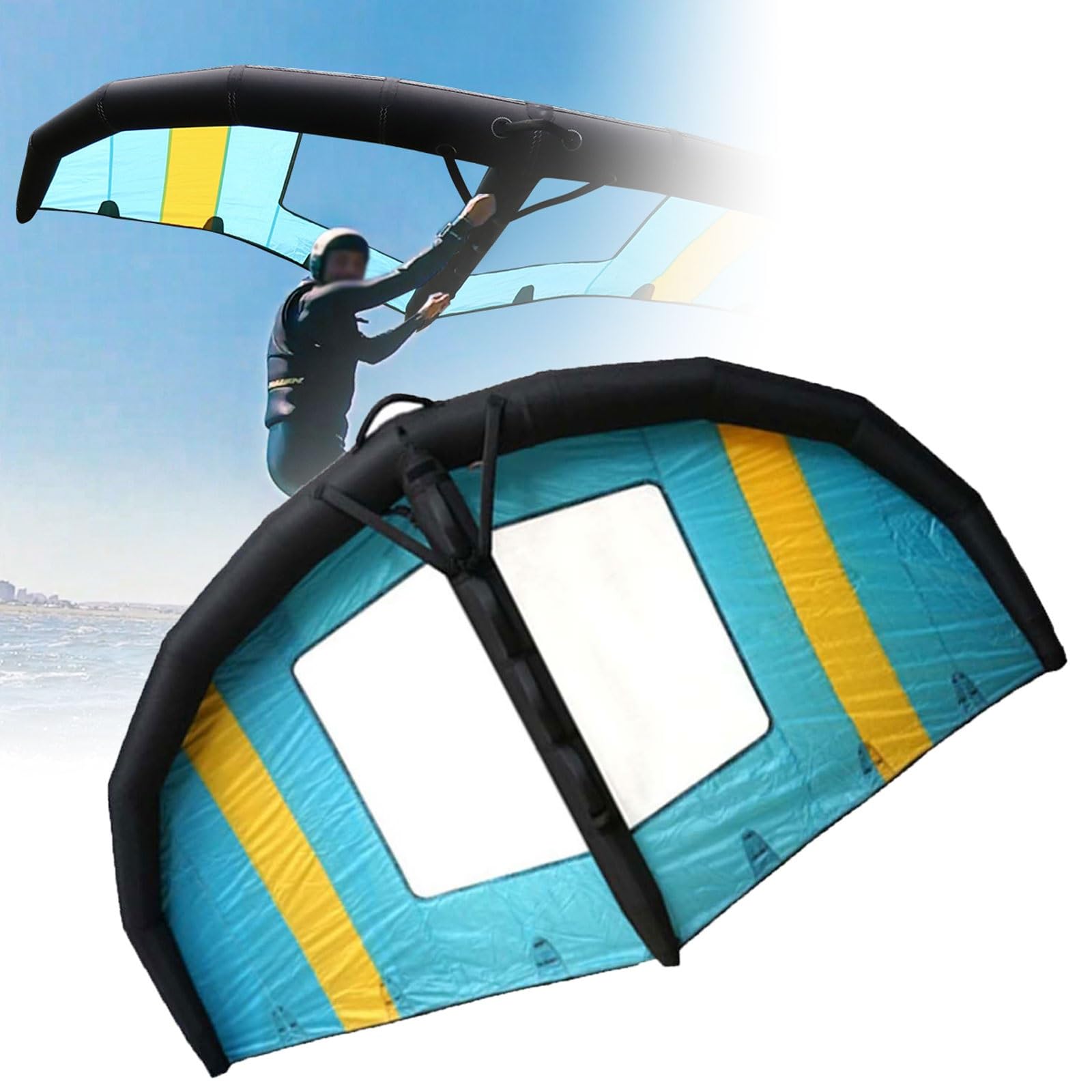 Genérico Tragbarer Aluminium-Flügeldrachen, aufblasbar, 5 m, mit Fensterdesign, aufblasbarer Surfdrachen für Rennen, für Windwing Foiling