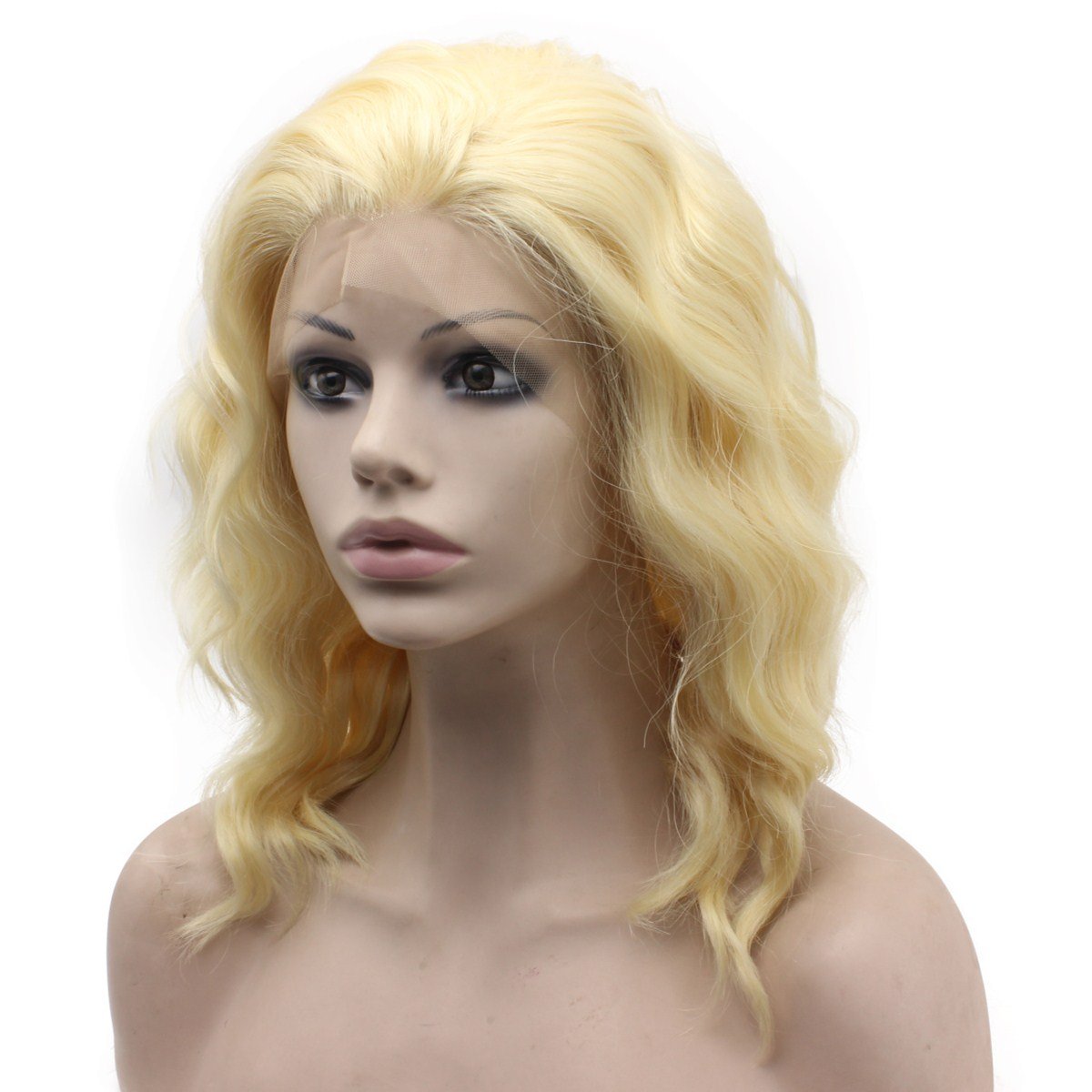 MX angel Medium Long Curly Synthetic Lace Front Light Blonde Natural Stylish Curl Wig