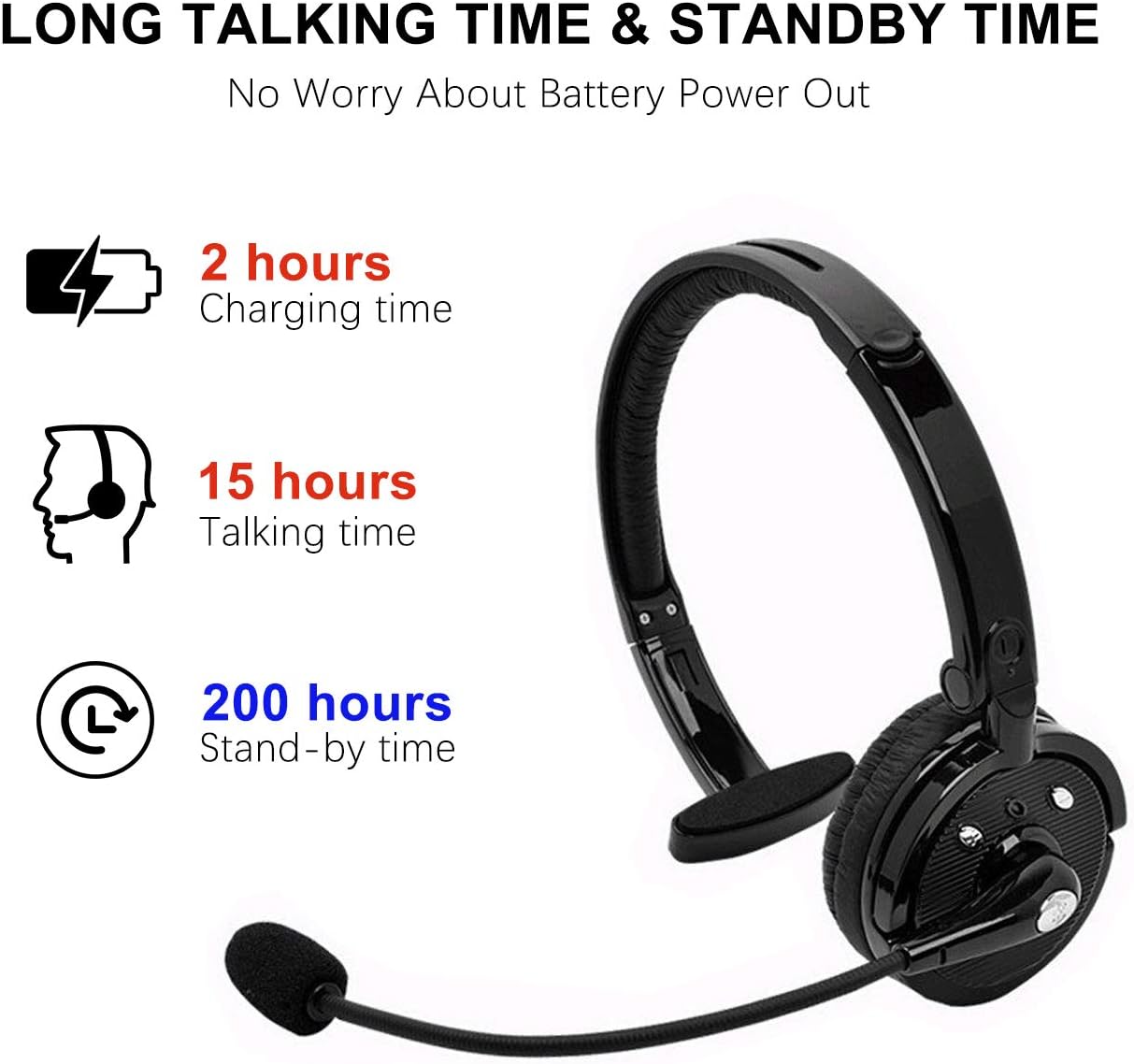 RAOPINGX Trucker Bluetooth Headset Wireless Headset with Mic Over The Head Headset On Ear Car Earphones Office Earpiece for Cell Phone Bluetooth V2.1 Compatible for iOS & Android