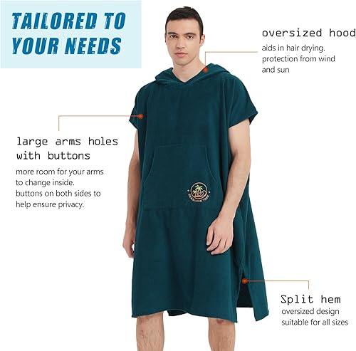 Miniatura 2 de SEASHORE TREE Toalla de playa con capucha, toalla de natación, bata para adultos, poncho de surf cambiante para mujeres y hombres, azul marino