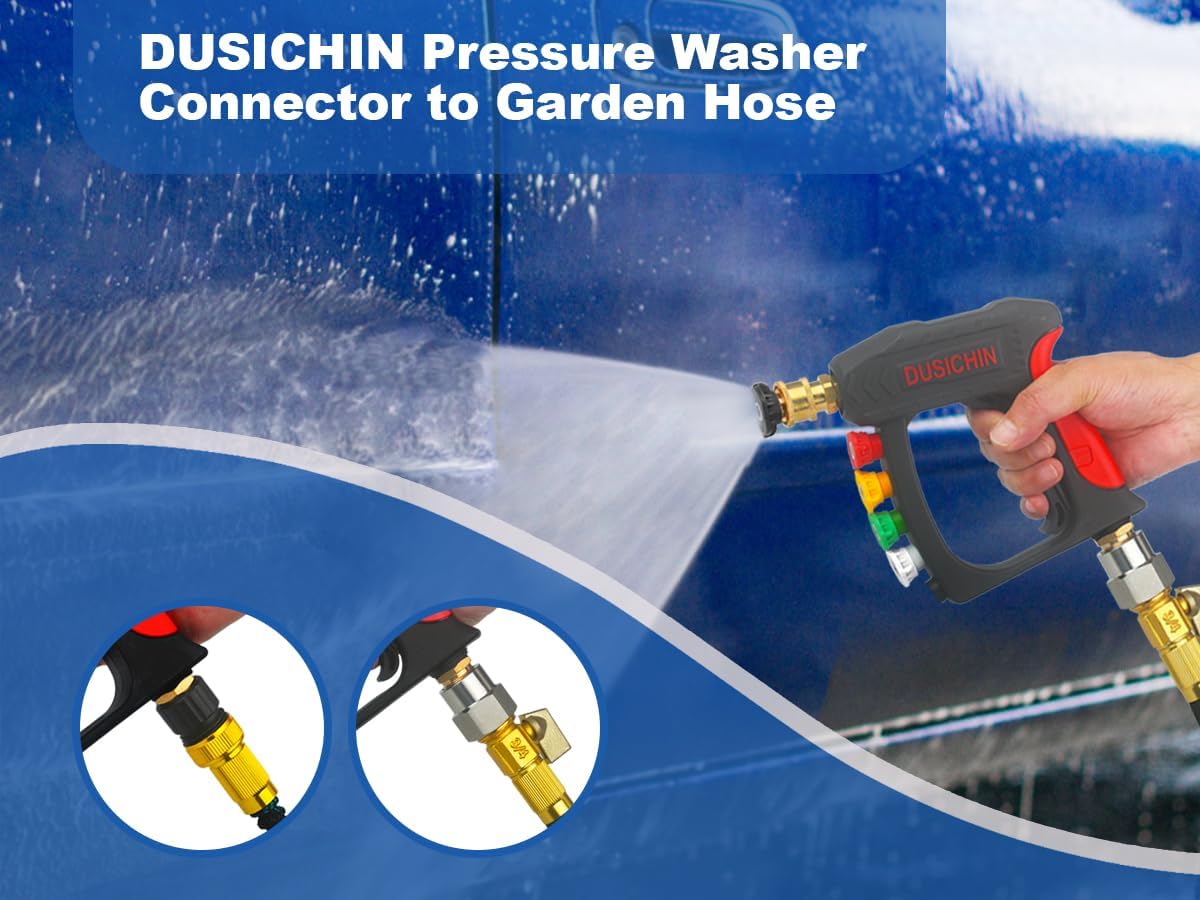 DUSICHIN Garden Hose Connector to Pressure Washer Gun Water Hose Adapter Stainless Steel 304, 3/4 INCHES GHT Male Female to Power Washer Wand M22 Thread, Female Fitting 3/4" GHT To M22 Joint DUS2630