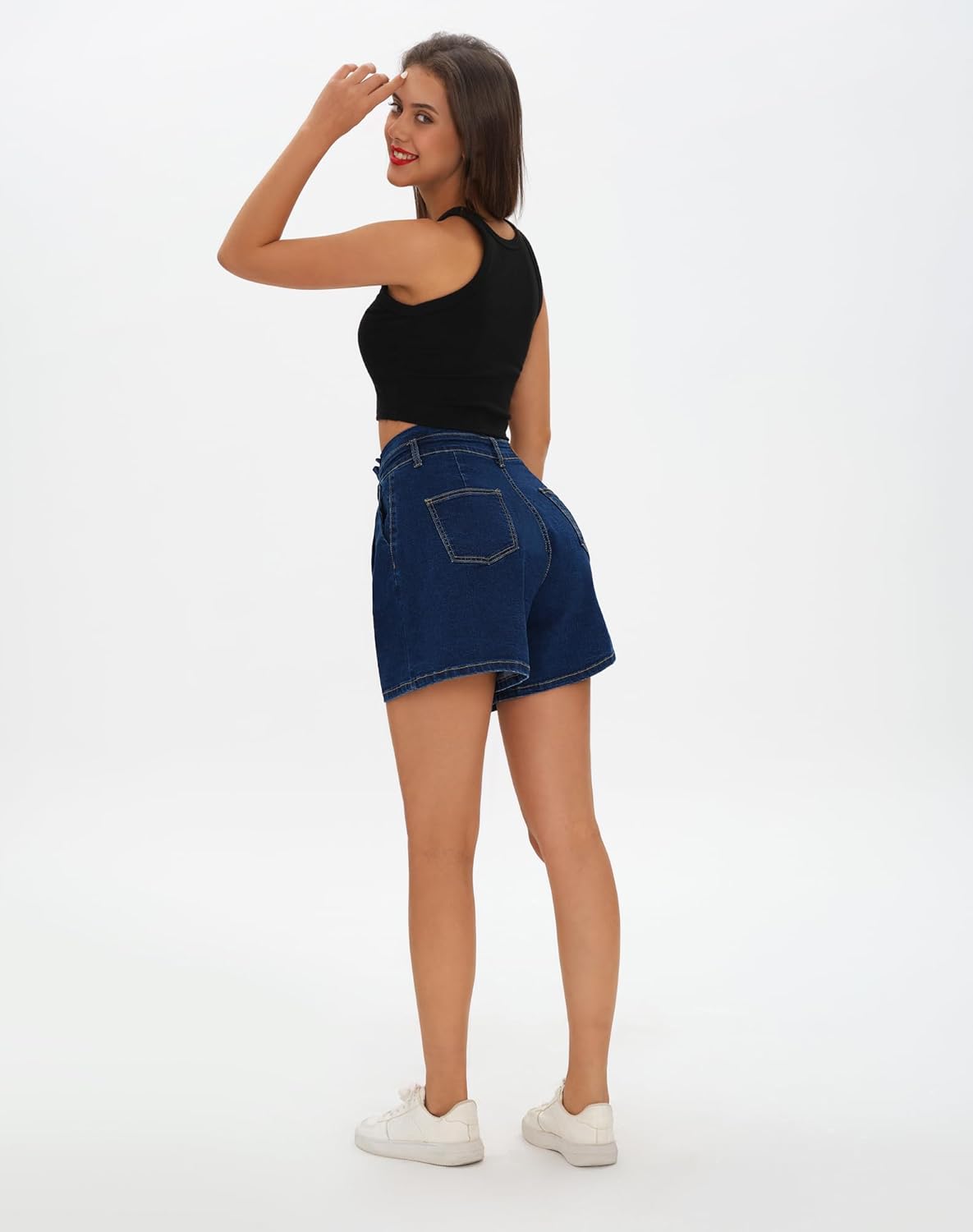 roswear Women’s High Waisted Stretchy Wide Leg Denim Baggy Jean Shorts - Image 6