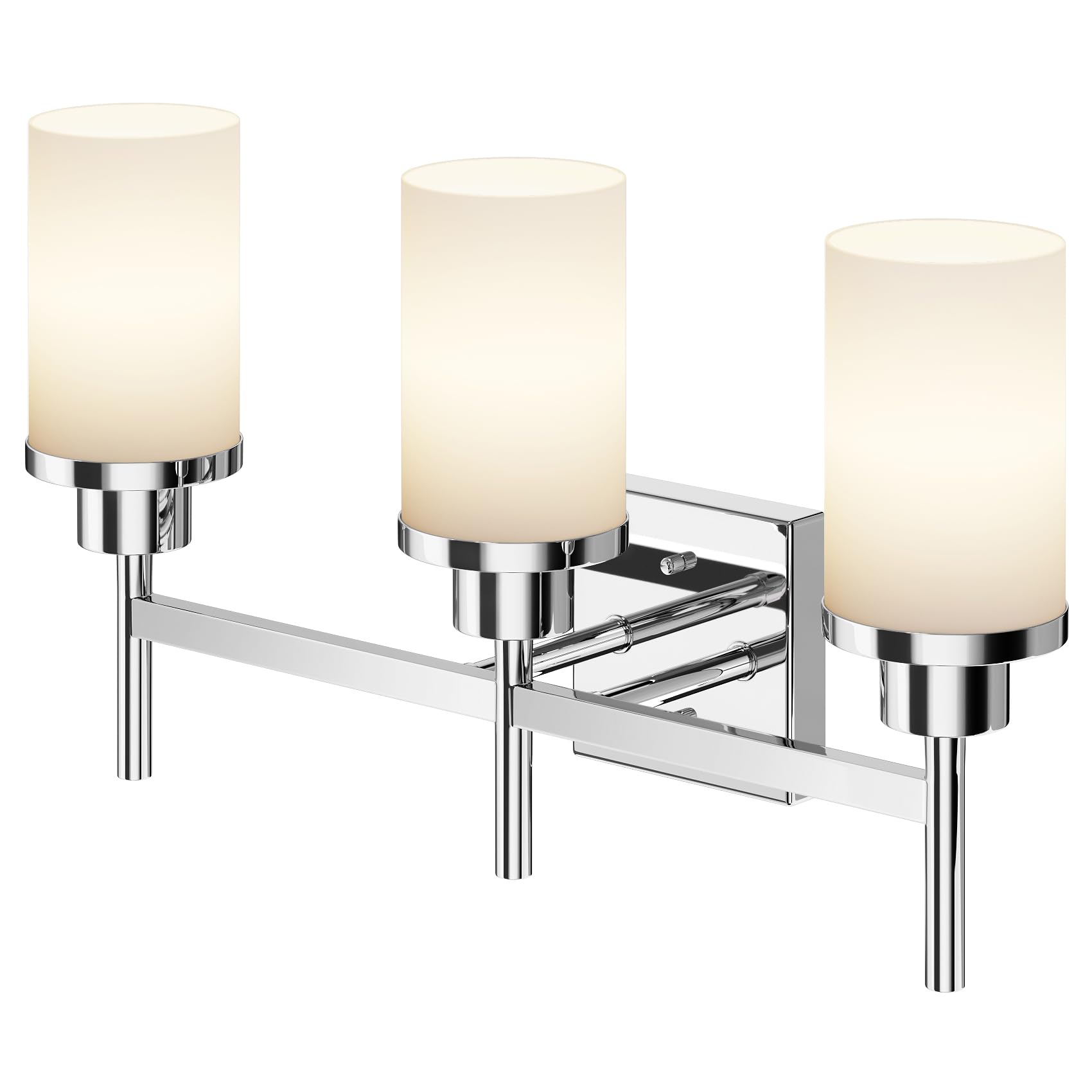 Bathrom Light Fixtures Polished Chrome 3 Vanity Lights with White Frosted Glass Shade, Wall Lamps Over Mirror for Bath Washroom Bedrom T001CH-L3