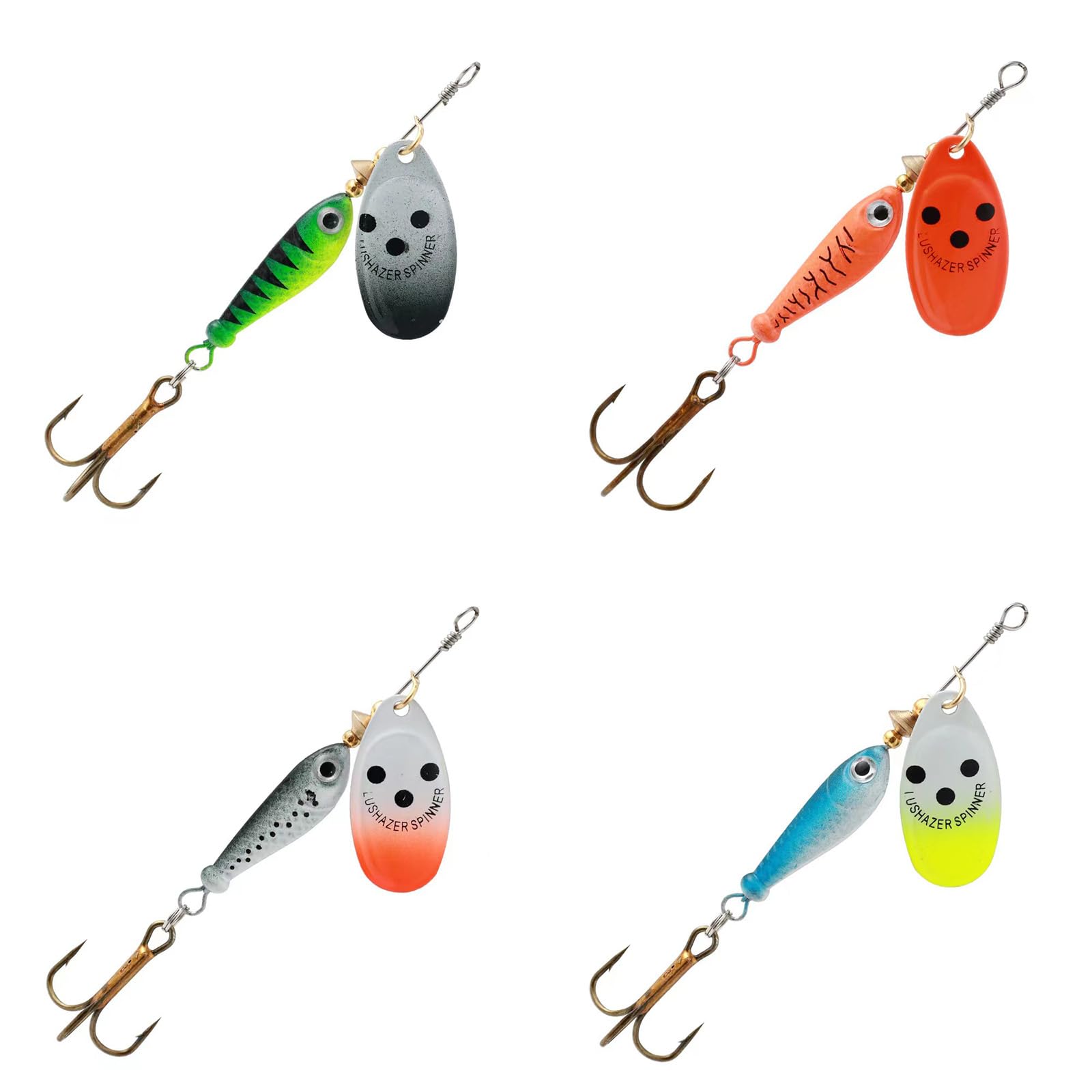 4Pcs Fishing Lure Spinner Baits, Spinner Bait Bionic Hard Baits,Metal Rotating Sequin Fishing baits for Bass, Trout, Walleye, Northern Pike and Salmon (0.53oz)