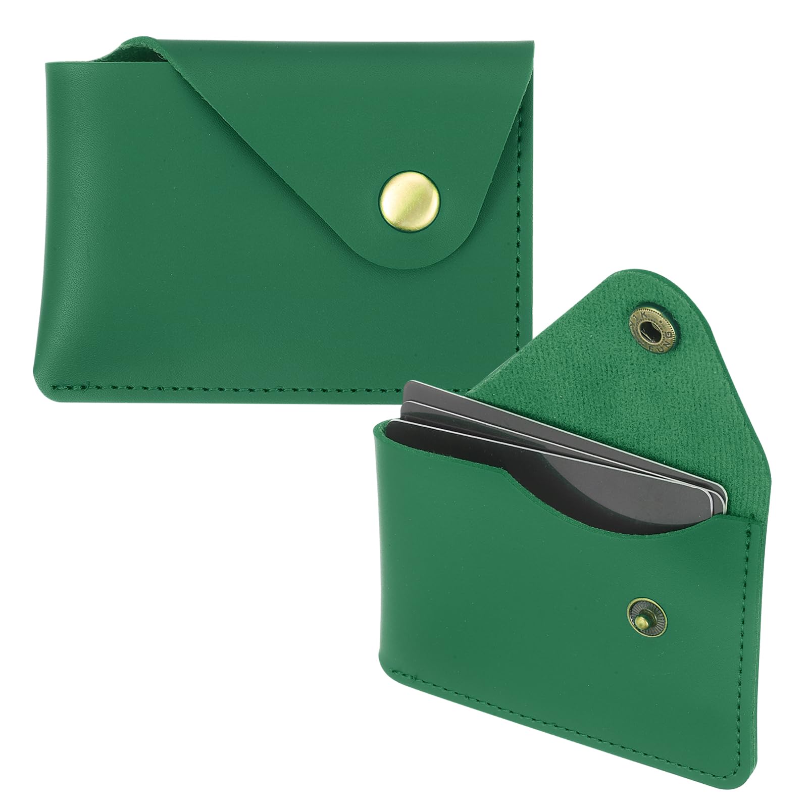 PATIKIL Slim Leather Card Holder with Snap Closure, 2 Pcs Leather Front Pocket Wallet Card Case Holder for Cash Coin Men and Women Business Office, Green