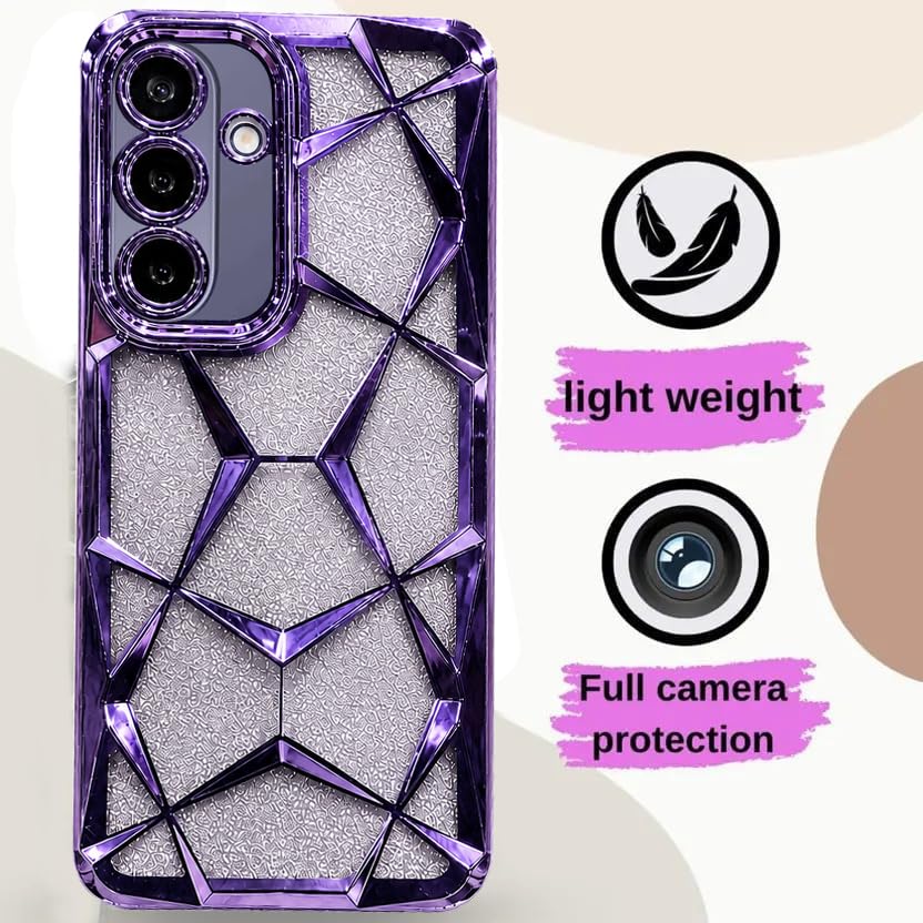 Image of VONZEE Gradient Glitter Case for Samsung Galaxy M56 / F56, Luxury Electroplated 3D Cube, Diamond Bling Shiny Soft TPU Clear Shockproof Women Girls Protective Phone Cover (Deep-p)
