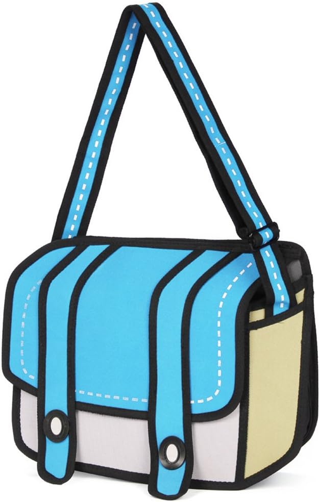 Lifebe BG Fashion 3D Jump Style 2D Drawing From Cartoon Paper Bag Comic Messenger Bag (Blue)
