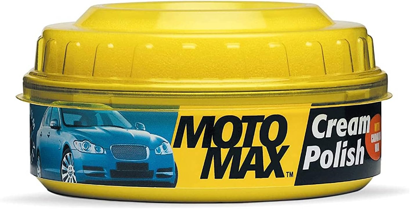 Motomax Bike & Car Cream Polish 230gm | Carnuba Wax & Micro Polishing Agents with Sponge. Protects & Shines Cars, Bike, Motorcycle, Water Repellent Polish for Auto Care needs, Removes Minor scratches