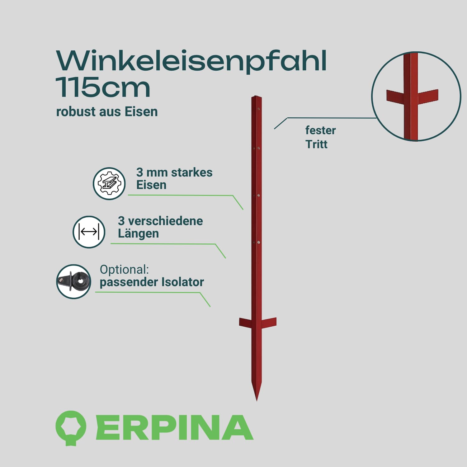 10er Pack Winkeleisenpfahl 115cm lang - der robuste Weidezaunpfahl für harte Böden verleiht dem Weidezaun sicheren Halt - für die langlebige und sichere Einzäunung von Weideflächen.
