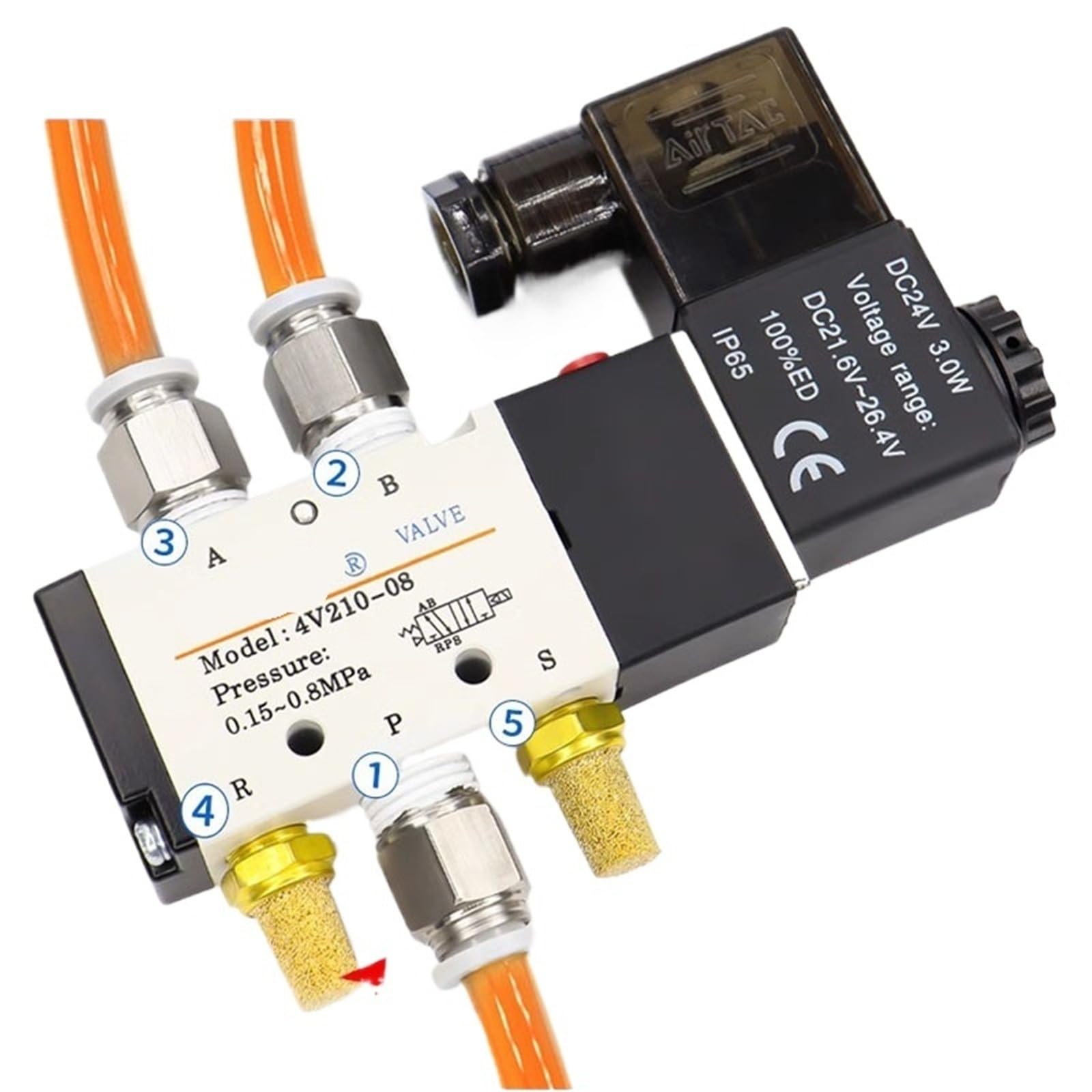 Electroválvula neumática de 5/2 vías 4V110-06, 4V210-08, 4V310-10, 4V410-15, 12 V, 24 V, 110 V y 220 V, válvula de control de dirección(4V210-08,AC220V)