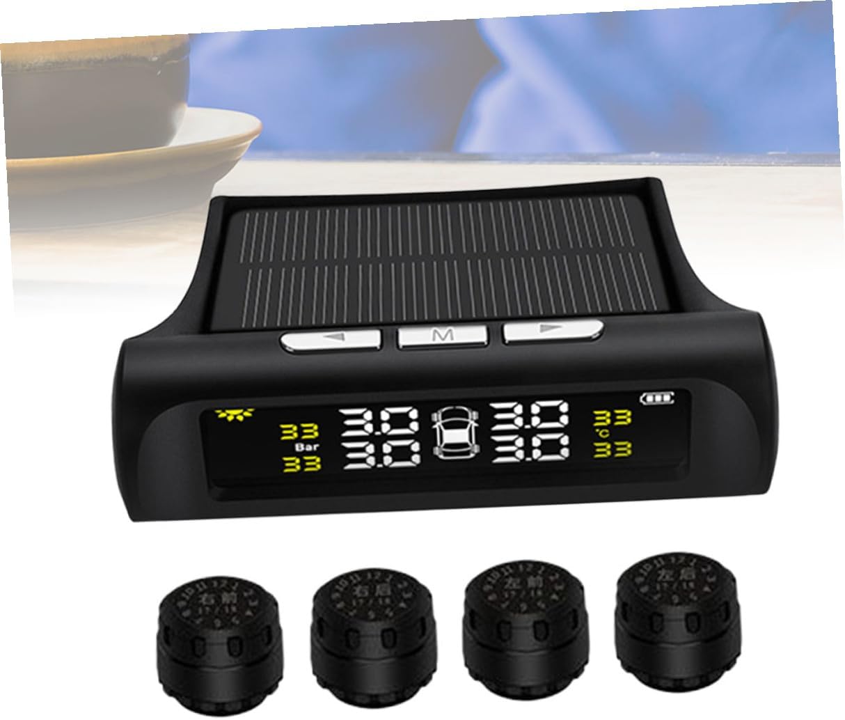 Solar Car Tire Pressure Monitor with External Sensors LCD Display and Dual Charging Easy Installation for Accurate Tire Pressure and Temperature Monitoring