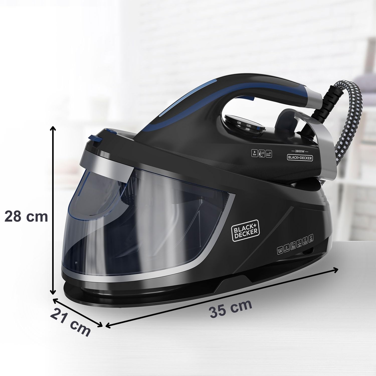 Black+Decker - Centrale vapeur 2800W | Compacte | Légère | Réservoir 1,5 L | Coup de vapeur 400 g/min | Pointe de précision | Semelle céramique | Autonettoyage | Anti-calcaire | Mode ÉCO | Ergonomique