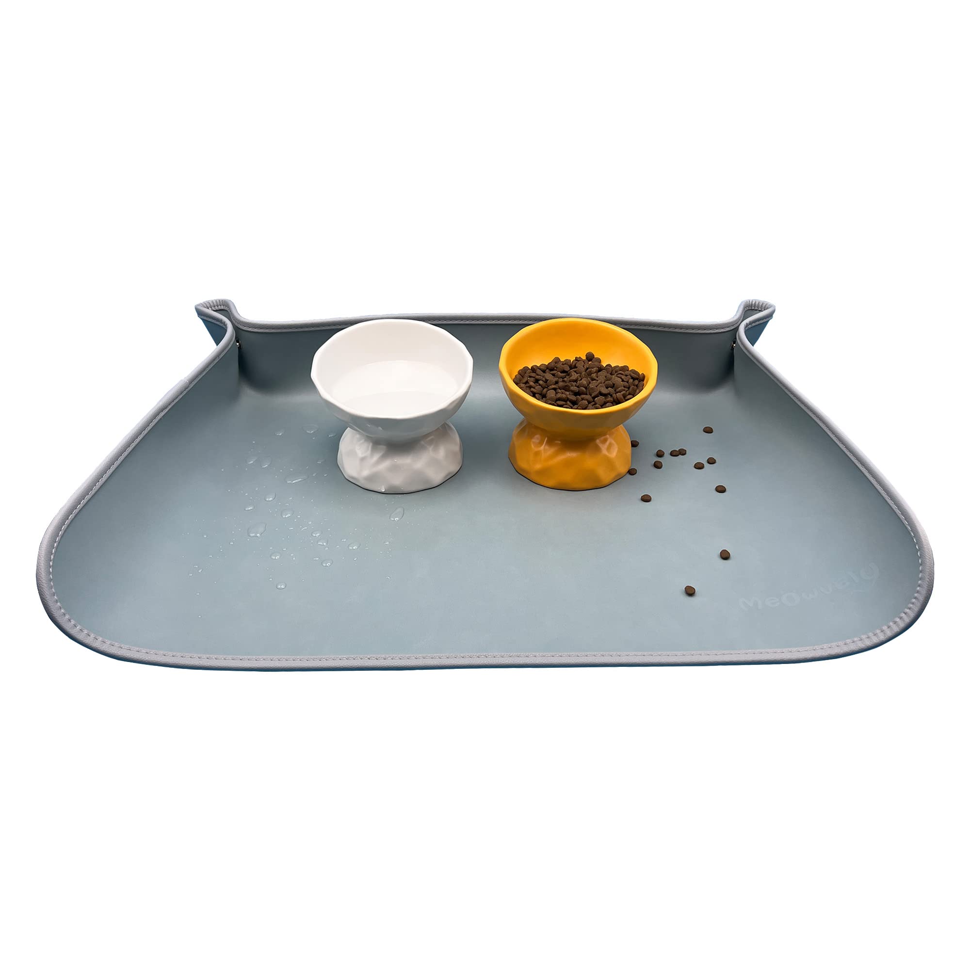 MEOWVELY Cat Food Mat, Dog Mat for Food and Water, Semi-Enclosed Pet Feeding Mat, Waterproof & Durable, Easy to Clean Pet Bowl Placemat